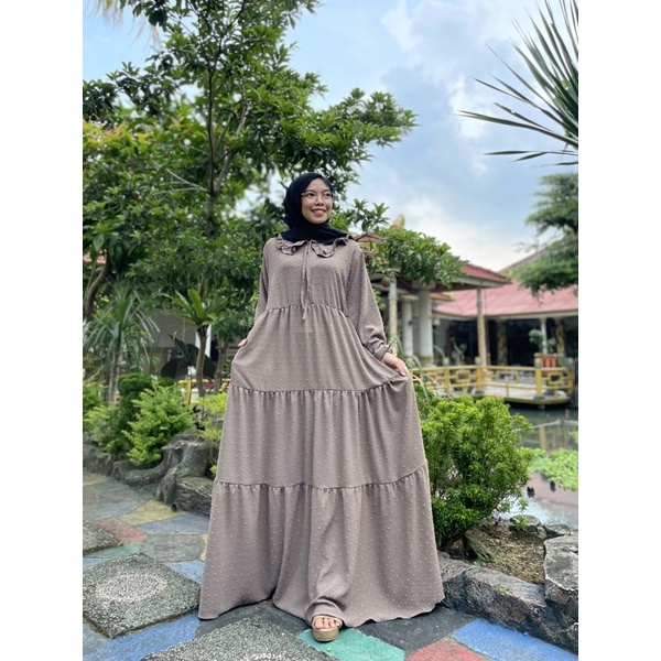 Gamis Jumbo long Dress Gamis Lebaran Idul fitri Gamis rubiah Crincle kerah korea Gamis rubiah Umpak-Dark Greey