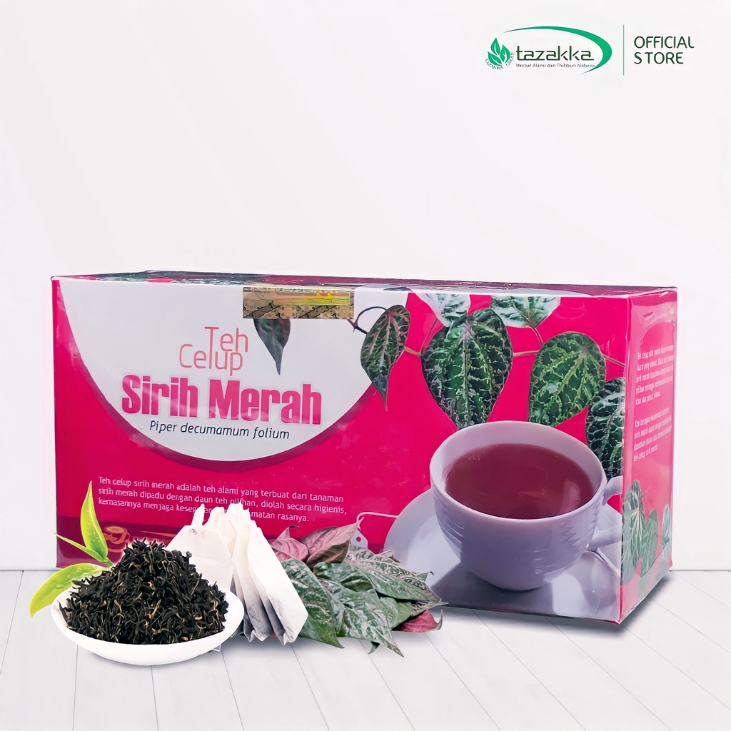 

TEH SIRIH MERAH ASLI TAZAKKA ISI 20 TEH CELUP Obat mimisan Obat sariawan Luka bakar ringan Mata merah Gusi berdarah Penyakit bronchitis Sakit maag Gatal akibat serangga Radang prostat Darah tinggi Batuk Payudara bengkak Tumor Diabetes