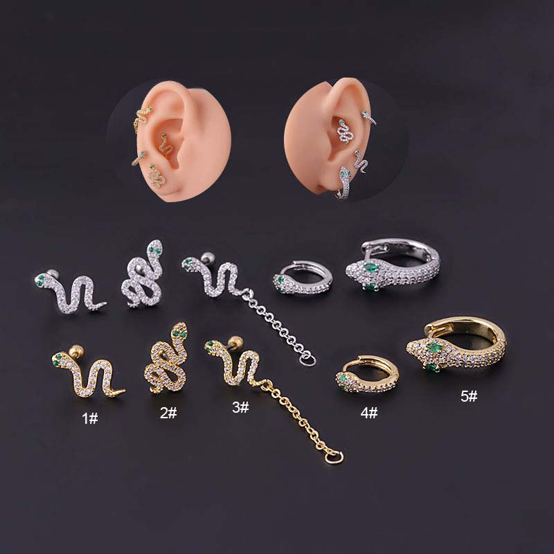 1 Pc Anting Tindik Bentuk Ular Ukuran 20gauge