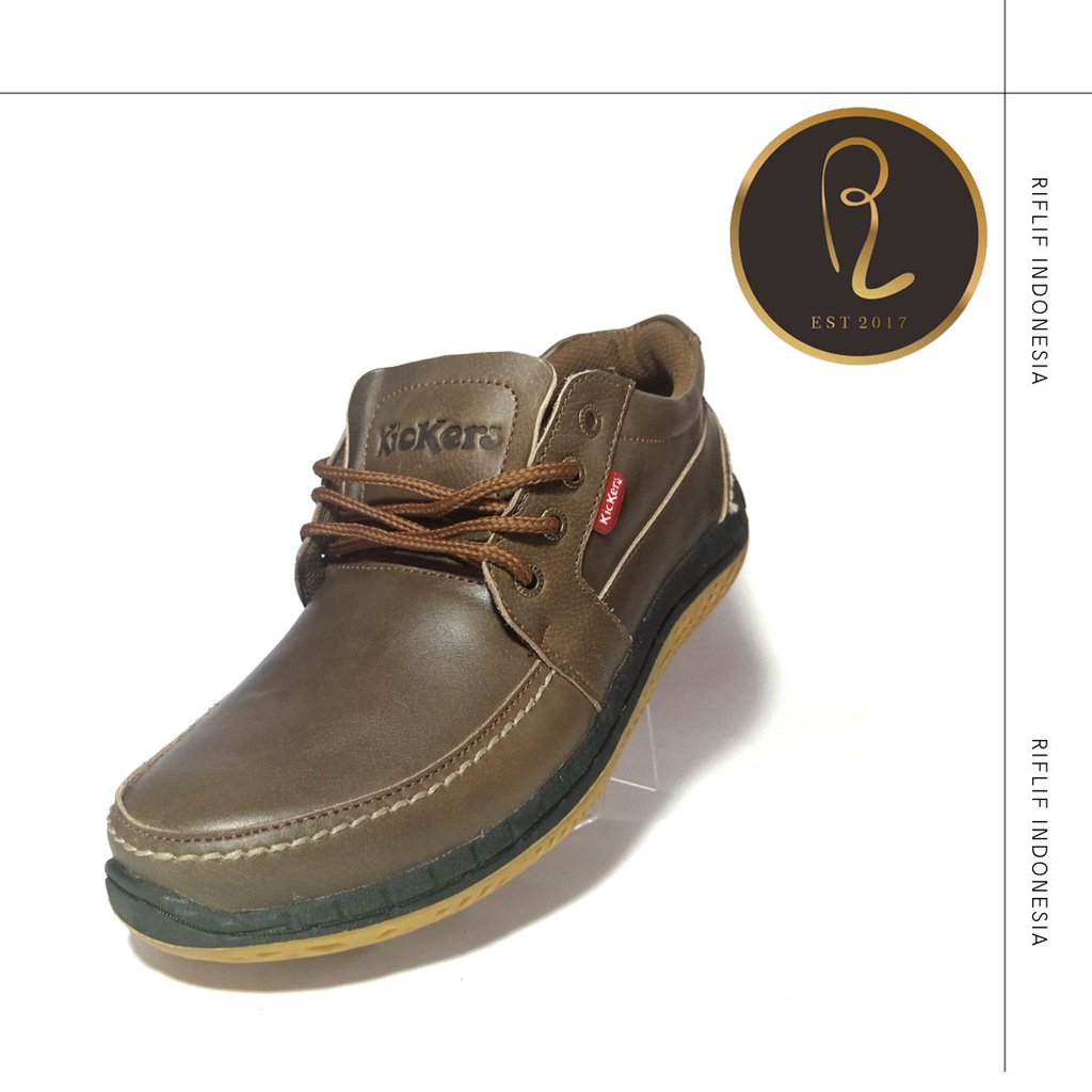 Sepatu Kickers / Sepatu Kulit Slip On Selop Pria Bahan Kulit Asli 100% Sol Karet / Sepatu Casual Laki-laki Cowok untuk Jalan-jalan Santai dan Traveling Murah Keren Gaya Elegan