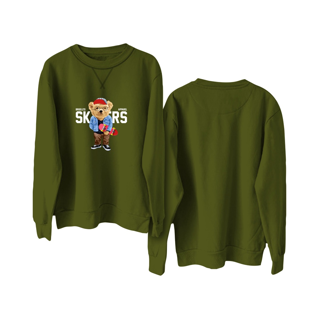 Sweater Crewneck BRIGO Sablon DTF Fleece Cotton || BRIGO Basic Sweatshirt BERUANG SKATER M-XXL (Pria &amp; Wanita) Free stiker&amp;Gantungan Kunci