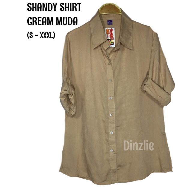 KEMEJA RAYON POLOS LENGAN PANJANG WANITA WARNA CREAM