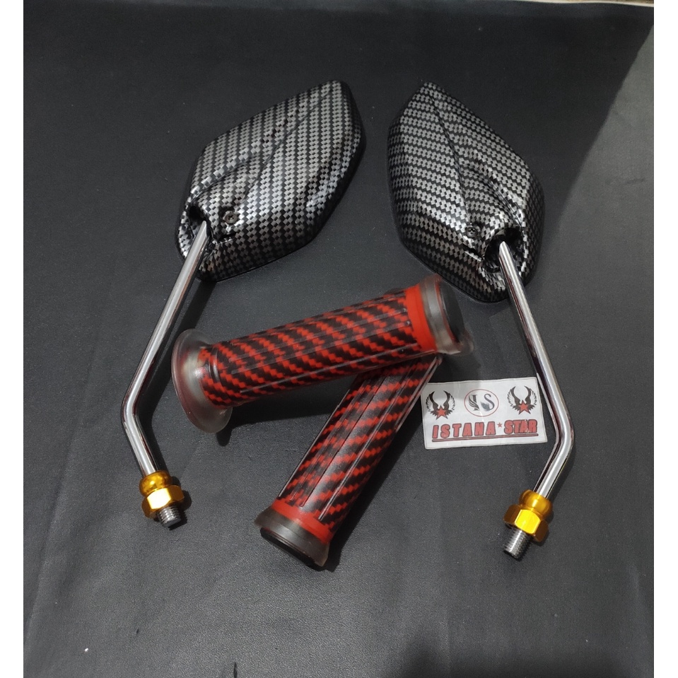 SPION JUPITER Z CARBON TANGKAI PANJANG CROME DRAT YAMAHA PLUS GRIP CARBON KUNING/MERAH/BLUE