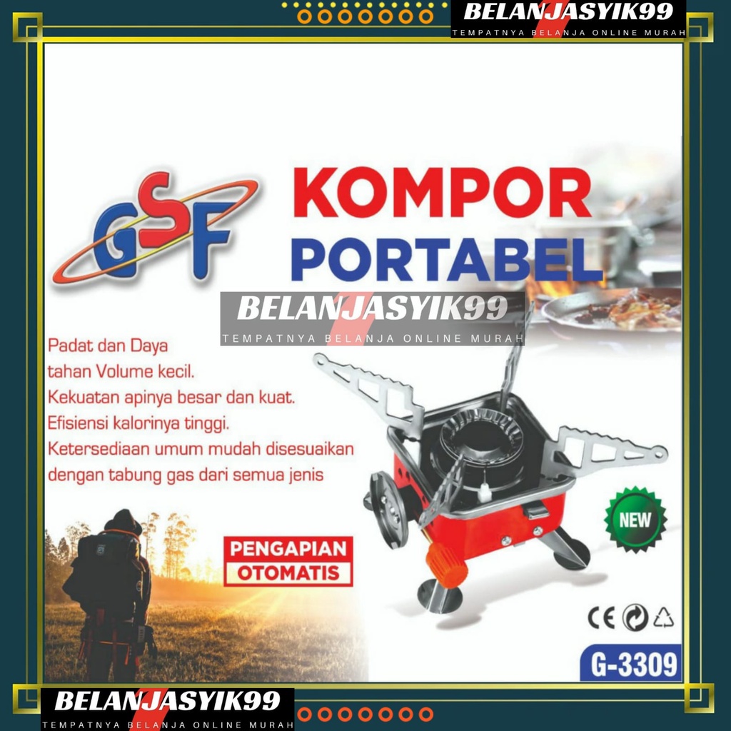 KOMPOR CAMPING GAS MODEL KOTAK MINI PORTABLE STOVE MINI ALAT MASAK GUNUNG / KOMPOR PORTABLE MINI / KOMPOR PORTABLE KAMPING KOTAK / KOMPOR CAMPING KOTAK / KOMPOR PORTABLE GSF G-3309 / GSF G 3309 / GSF 3309