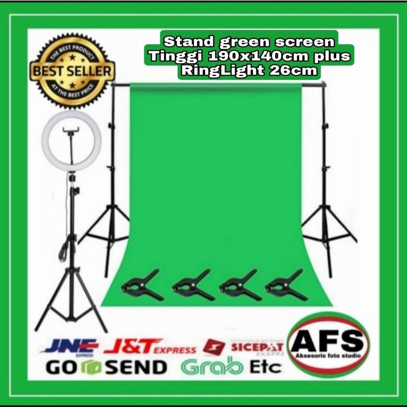 Lighting Green screen plus Ring light lengkap dengan stand  190x140cm