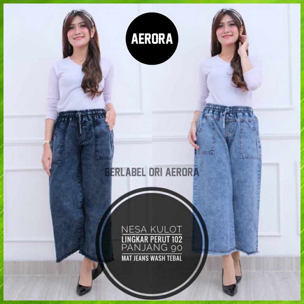 Celana Panjang Boyfriend Jeans Kulot Jens Jins Jeans Wanita Jumbo High Waist Palazzo Pinggang Karet Lp 75-105 P 90 Allsize