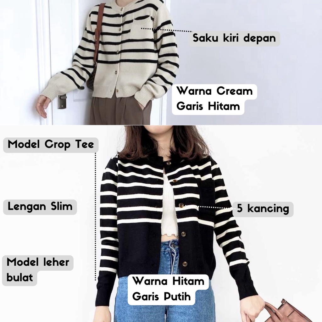 Hanna ANK crop knit cardigan rajut wanita stripe gaya korea outer rajut sweater gardigan crop top ca
