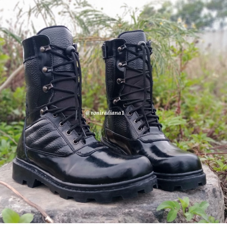 Sepatu Pdl Dinas Pria Sepatu Safety Boots Kulit Tni Porli Brimob Security Hitam Chameleon