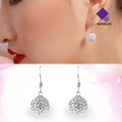 Anting Kait Gantung Lapis Silver Hias Kristal Untuk Wanita