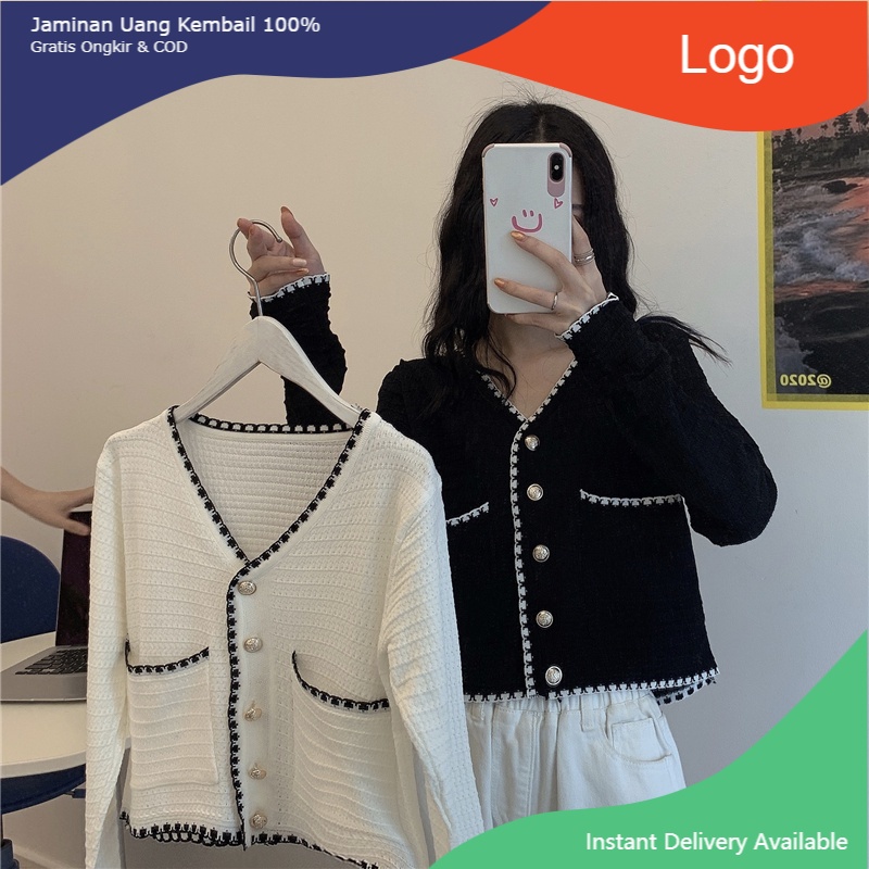 [COD]2 warna cardigan rajut atasan crop top kardigan rajut lengan panjang fashion korea style wanita