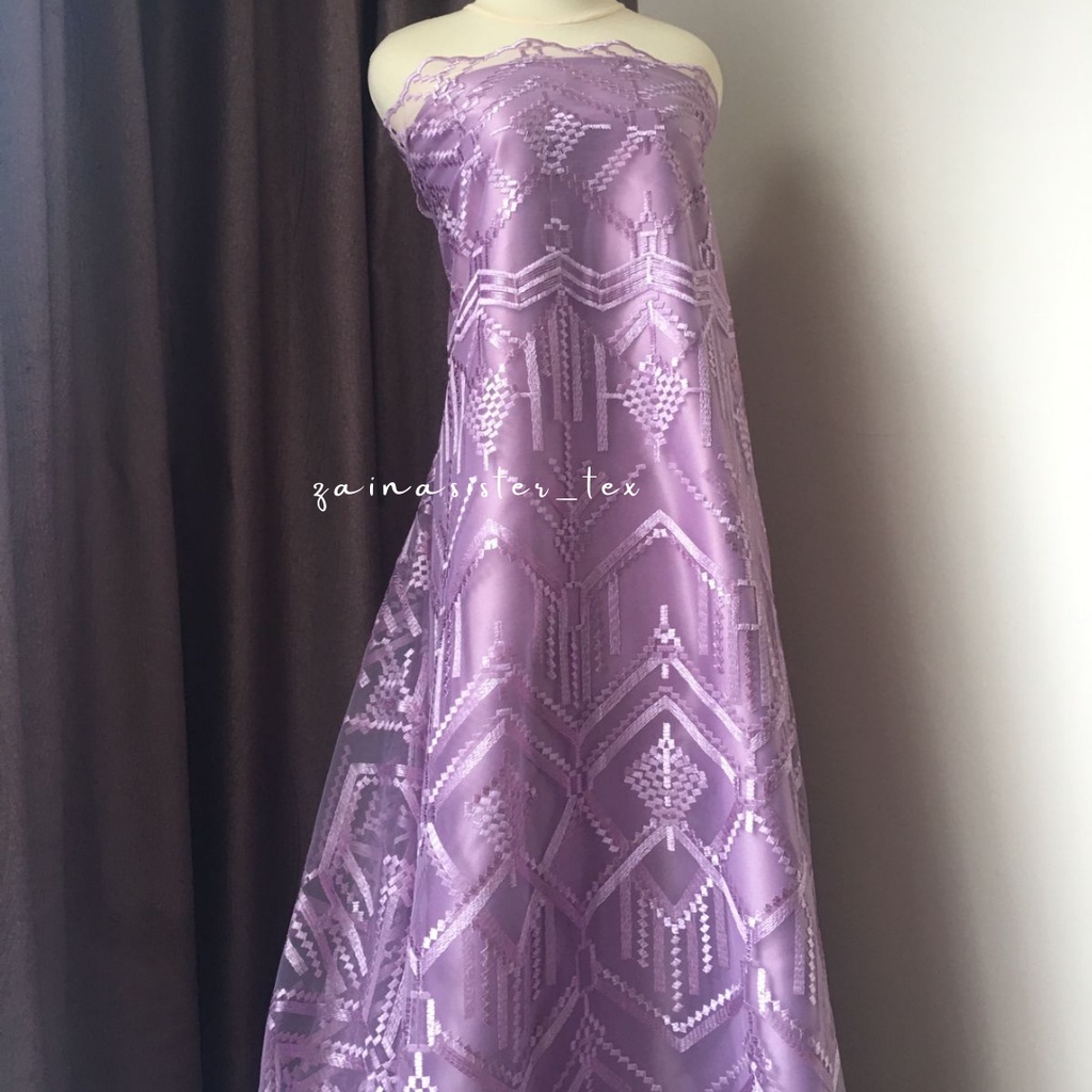 Bahan Kebaya Brokat Tile Bordir Premium Meteran Guerlain Series Warna Ungu Purple Lilac