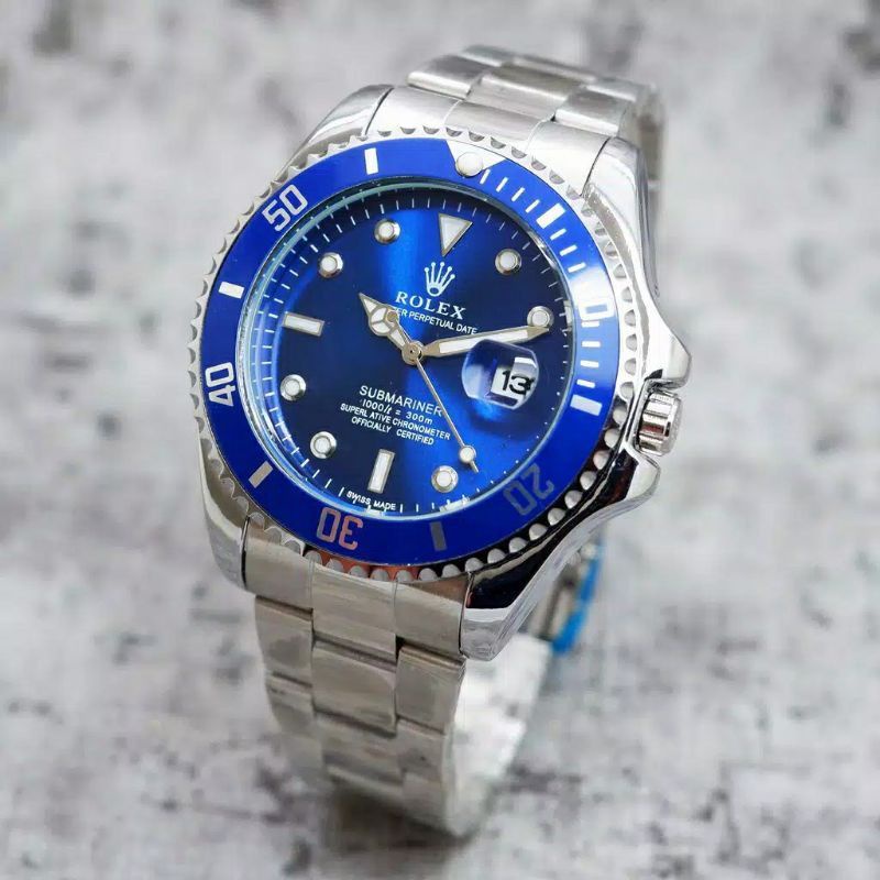 COD /Jam Tangan Pria Rolex Sumbarine Strap Rantestanles Tanggal Aktif