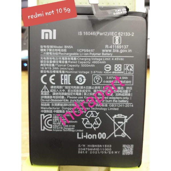Batre baterry Xiaomi Redmi Note 10 BN5A original readyyyy