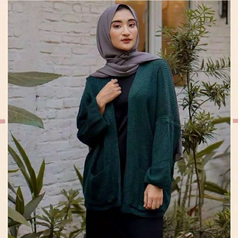 Termurah Diskon Promo Loocy Pocket Jaket Rajut Saku Lavella | Cardygan Oversize Premium Tebal 7 Get-Emerald