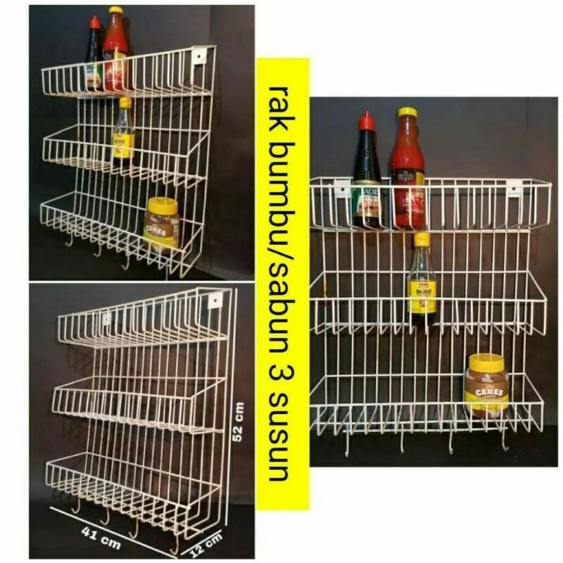 kitchen set rak botol rak bumbu rak dinding/tempel susun 3