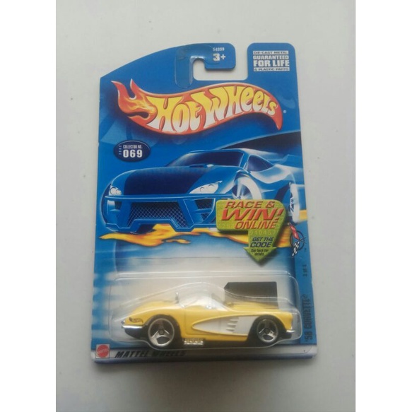 hotwheels 58 CORVETTE kuning hw blue card,card lawas open hood/ kap mesin bisa dibuka