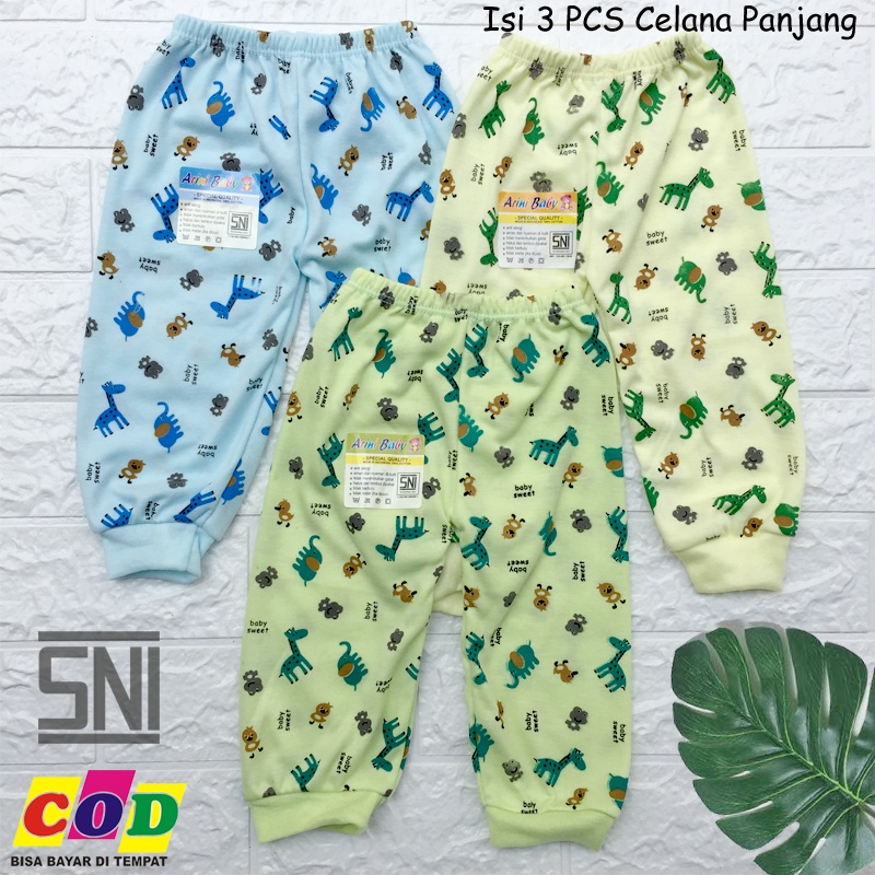 Ana Baby - 3 PCS Celana Panjang Bayi Baru Lahir Ukuran S,M,L,XL Motif Lucu