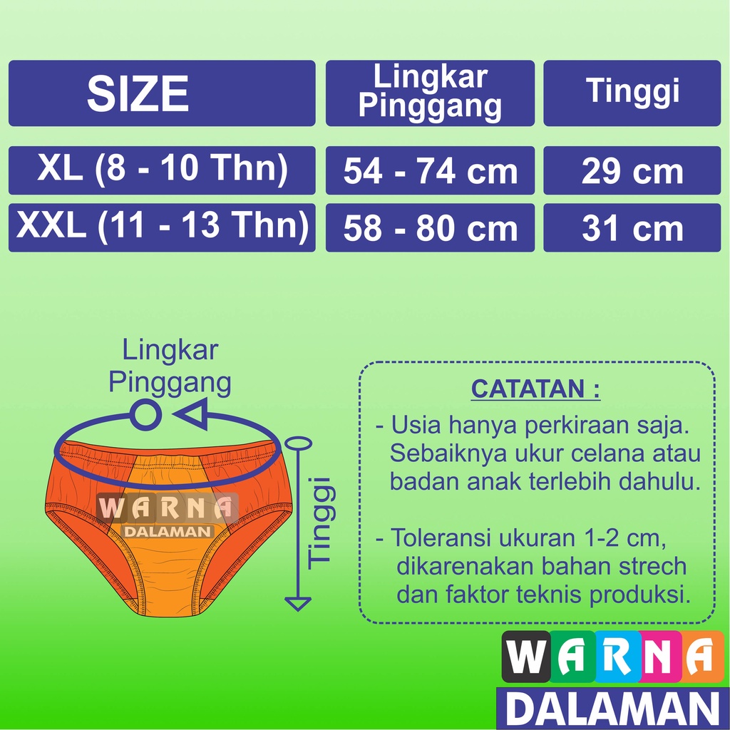 3 Pcs Celana Dalam Anak Laki-Laki Ukuran Jumbo Bahan Full Katun Multiwarna Motif Polos Usia 8 - 13 Tahun | WARNA DALAMAN