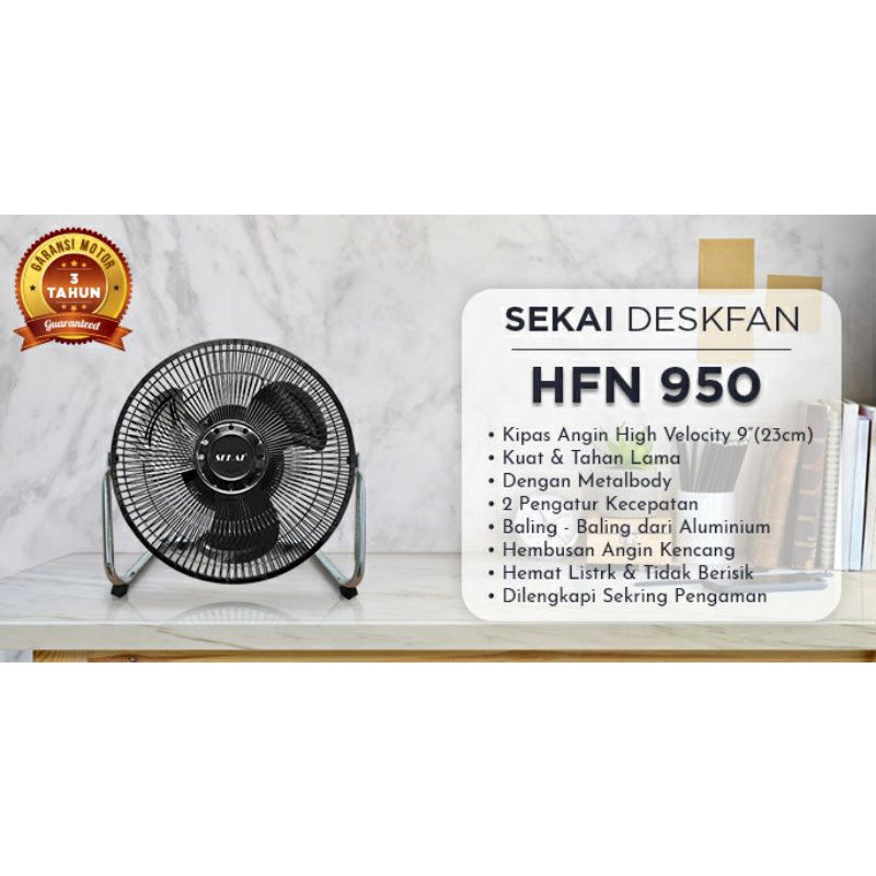 ( COD / GRATIS ONGKIR) KIPAS ANGIN MEJA SEKAI HFN - 950 BESI STAINLESS STEEL TORNADO