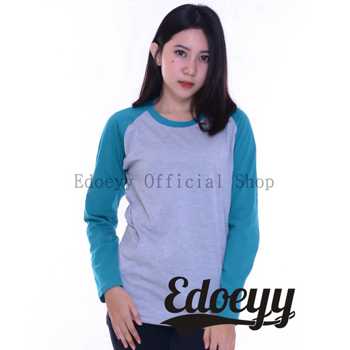 Edoeyy Raglan Lengan Panjang Abu Hijau Tosca/kaos Reglan/Baju Raglan/kaos lengan panjang