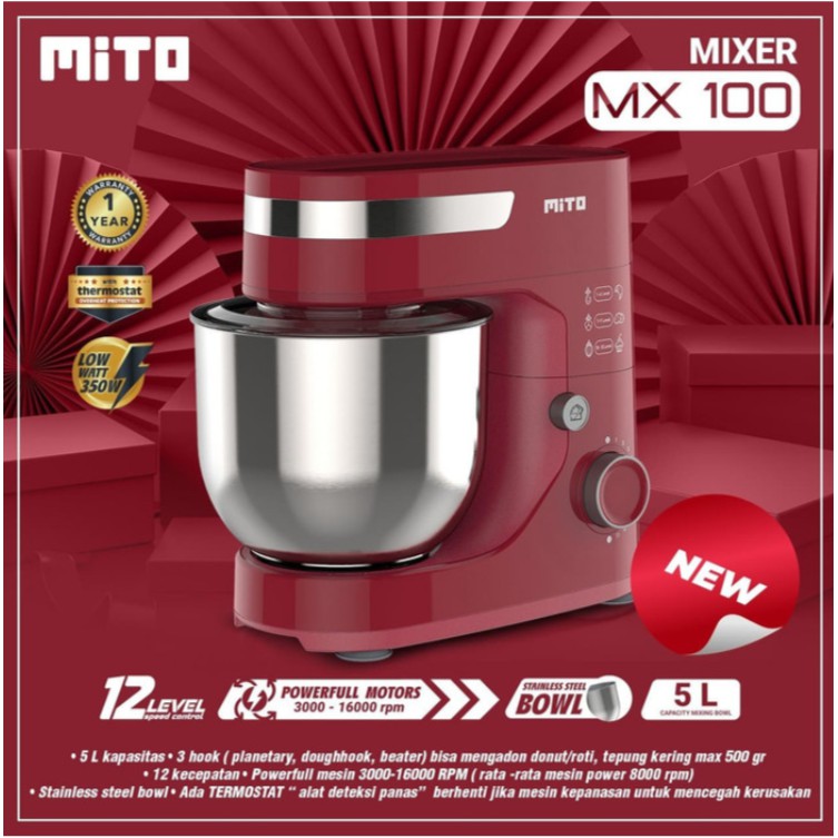 Mito Stand Mixer MX100 Kapasitas 5 Liter Promo Garansi Resmi Original