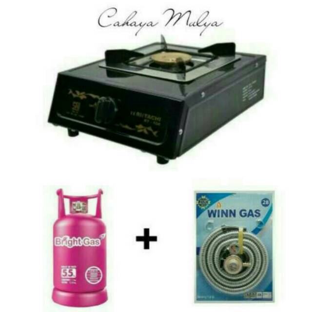Kompor gas 1 tungku RLITACHI + tabung Bright Gas + slang regulator win paket