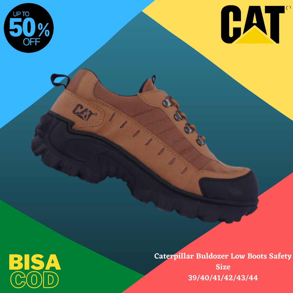 COD!! Sepatu Boots Pria Safety Ujung Besi Caterpillar Buldozer TAN Low Boot Kerja Cowok Anti Selip