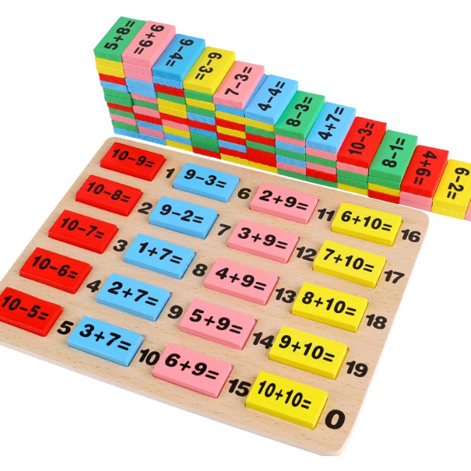 Mainan Edukasi Kayu MATEMATIKA / Puzzle Kayu Anak Belajar Berhitung / Building Blocks DOMINO Edukasi