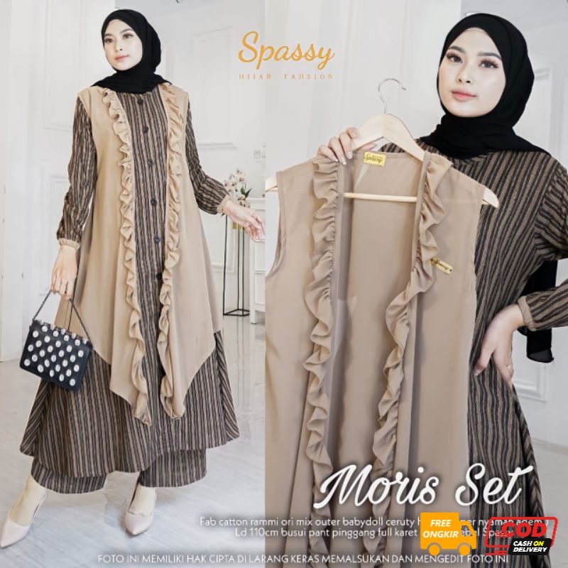 SETELAN CELANA WANITA // SET MORIS ORIGINAL BY SPASSY Gamis Dress MAxy Set Wanita Setelan Wanita Ter