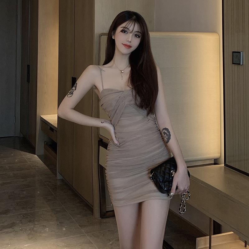 dress korean style summer feminin mesh gauze night sexy slim suspender skirt bag hip dress female