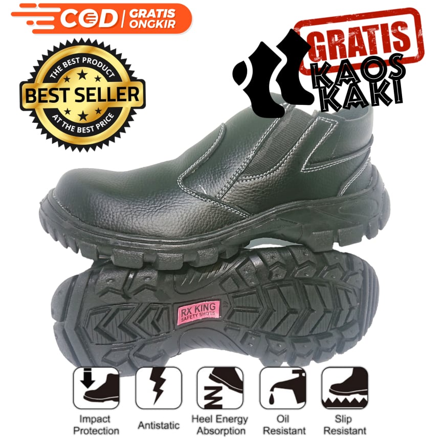 SEPATU SAFETY SEPTI KING KICKERS GREGOR CATERPILLAR KULIT PU SINTETIS ASLI UJUNG BESI BENGKEL KONTRAKTOR TAMBANG PABRIK MURAH BONUS KAOS KAKI