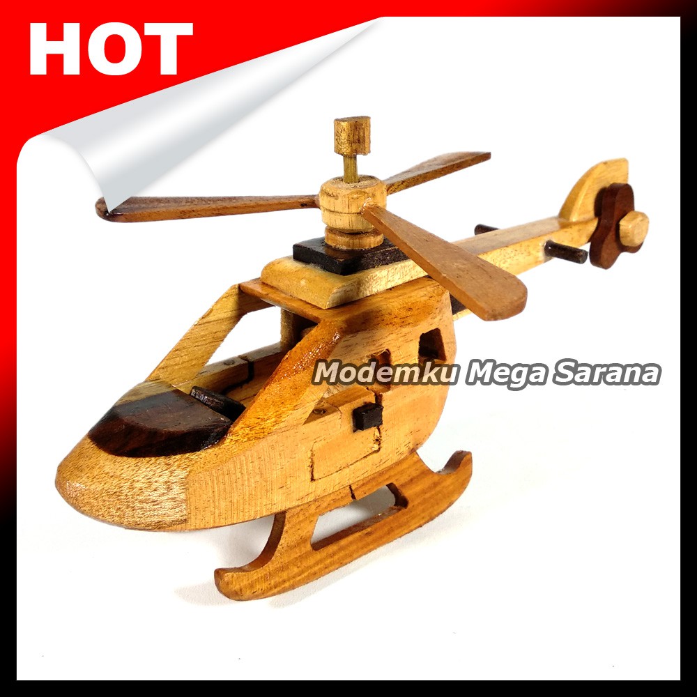 Miniatur Pesawat Helikopter Kayu - Ukuran S Mini 18x9x9 cm