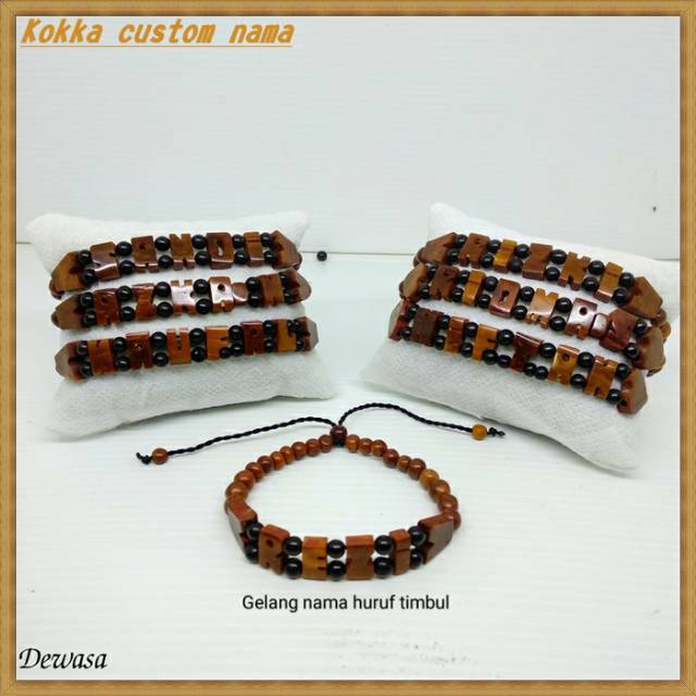 Gelang kokka nama huruf timbul dari kaukah motif sekat merica hitam bisa request nama dan angka