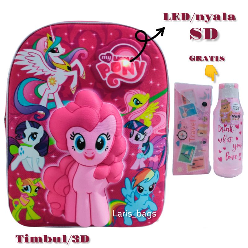 Tas sekolah anak pony LED SD/Tas sekolah anak unicon LED SD/Tas ransel anak pony SD LED/Tas ransel unicon LED SD/Tas anak perempuan LED/Tas anak murah/Ransel anak murah/Tas anak karakter lucu/Tas anak pony LED SD/Tas anak unicon LED SD/Tas anak timbul