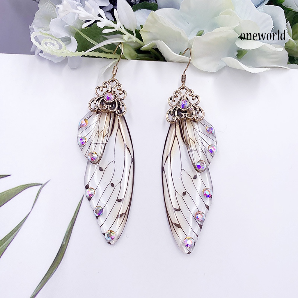 OW# Colorful Butterflies Wing Shape Drop Earrings Women Simulation Rhinestone Dangle Hook Earrings Jewelry Accessory