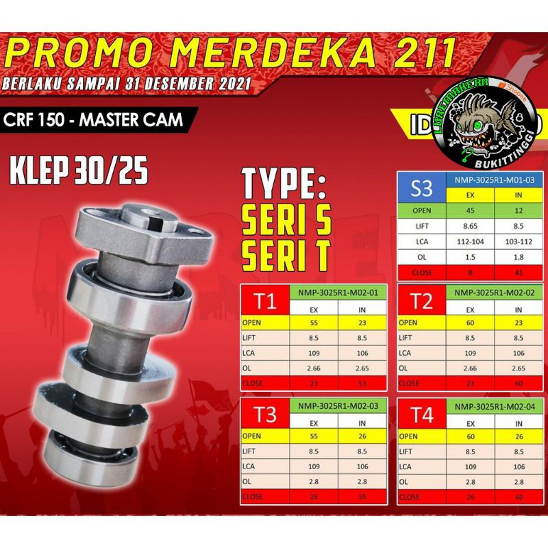 CRF 150 SUPER MASTER CAM NOKEN AS BRT AS KLEP CRF NEW MEGAPRO VERZA 150