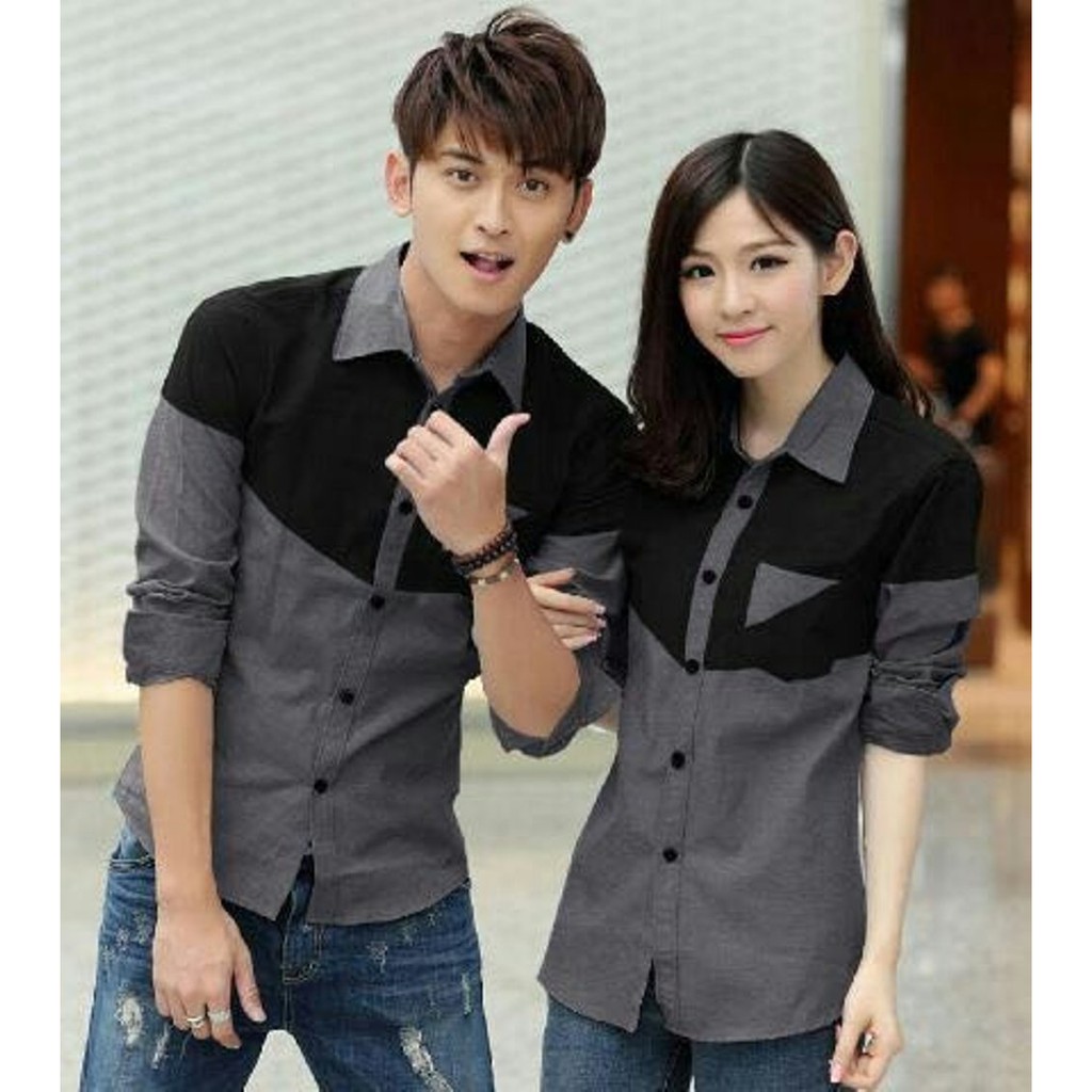 Dijual Kemeja Laurina Hitam Abu Couple . CP Laurina . Kemeja Couple . Hem Couple. Baju Couple Murah