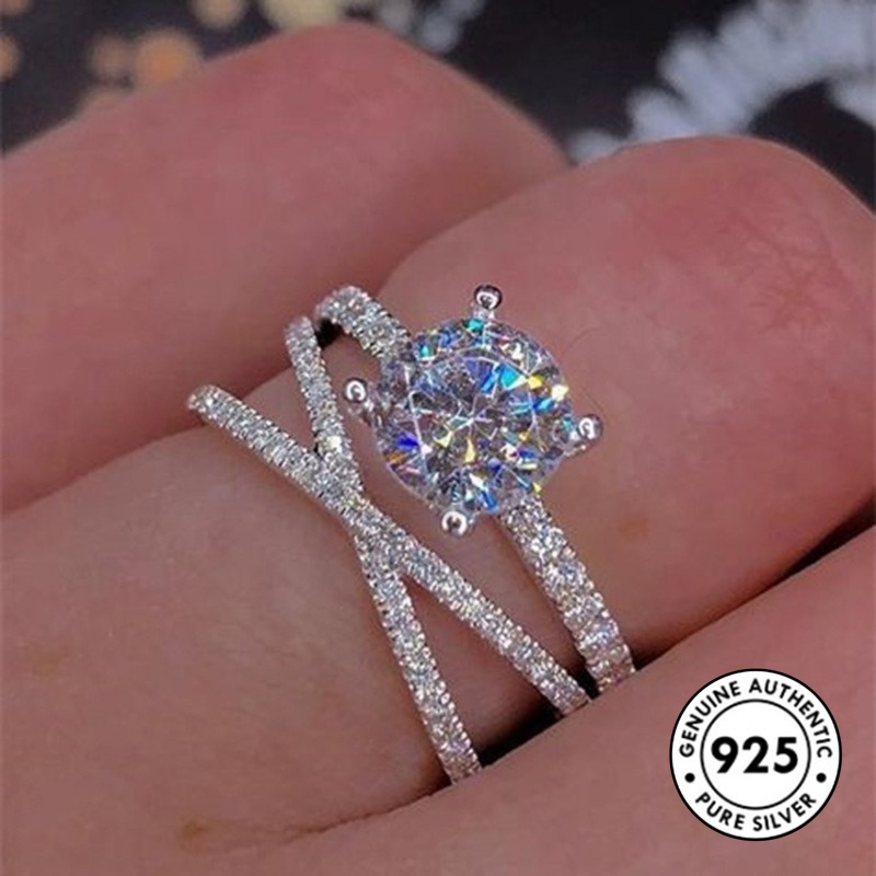 Cincin Berlian Lapis Ganda Bahan S925 Silver