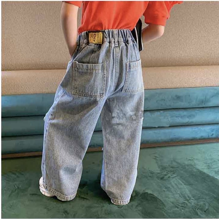 babyfit 3-8thn celana jeans robek lutut anak celana kaki lebar high waist girls long pants sc-0607r