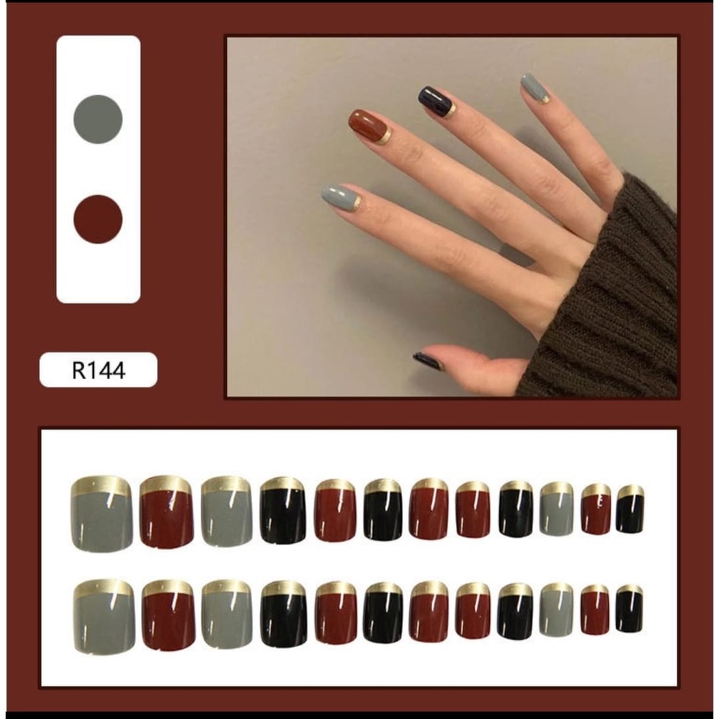 (R141-R170) kuku palsu fake nail art kode R [isi 24pcs + lem + box] kuku palsu R-Fake nail art R