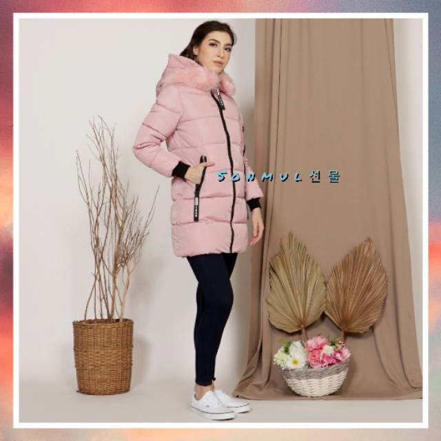 WOMAN WINTER HOODIE DOWN LONG COAT JAKET PANJANG MUSIM DINGIN BULU