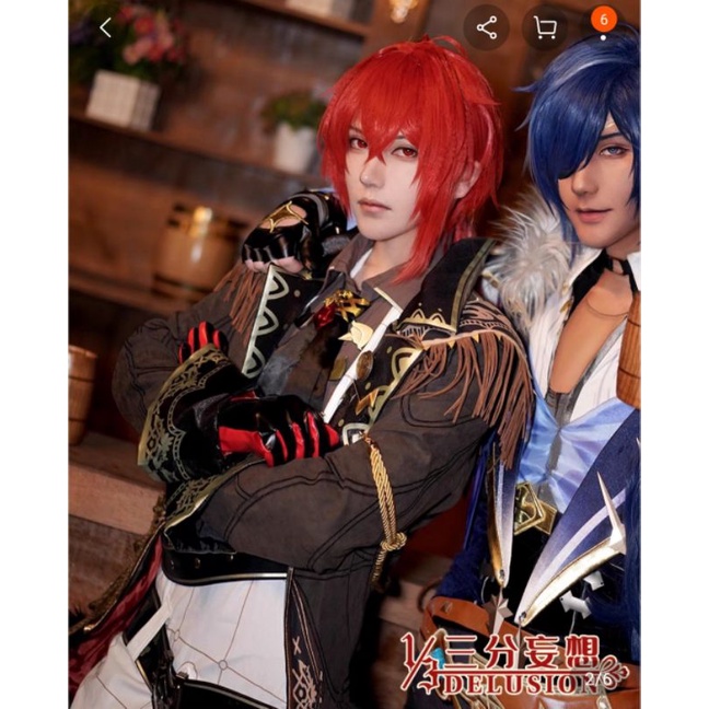 [ RENTAL ] Diluc Brand 1/3 Delusion Cosplay Kostum Genshin Impact High Quality Wig Manmei Sepatu Boo