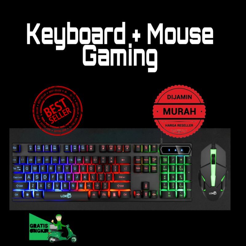 Keyboard with Mouse Gaming LED Lampu Menyala