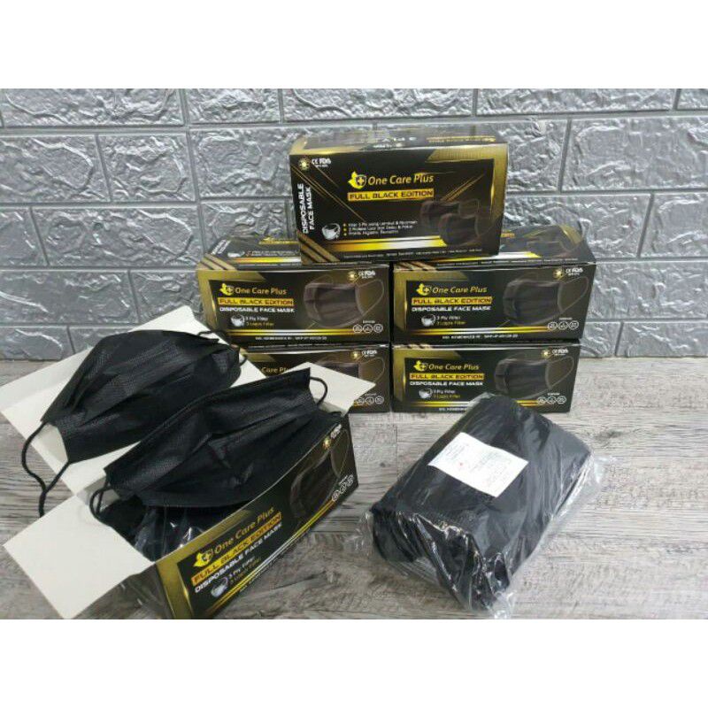 MASKER MEDIS ONE CARE HITAM FULL BLACK ORIGINAL