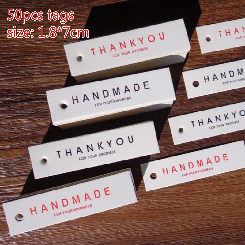 50pcs/lot Thank You Hand Made Hanging Tag DIY Word Message Card Name Note Label