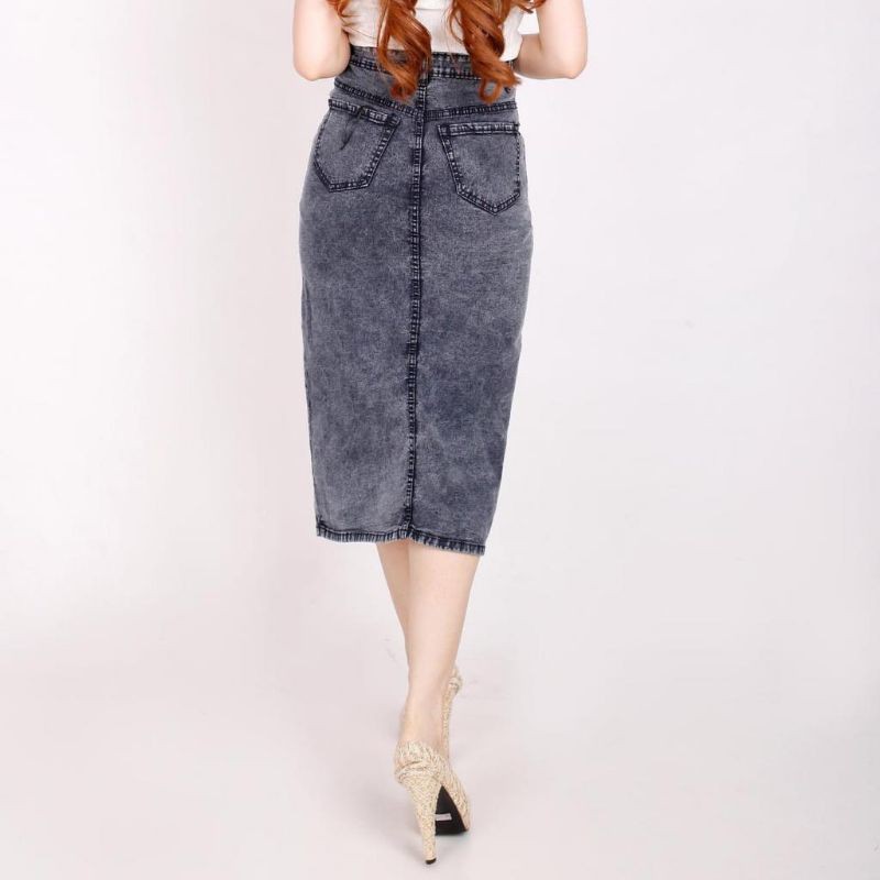 (Bisa COD) size S - Big Size | Rok denim span 7/8 | Rok span selutut belah depan | Rok span big size-5