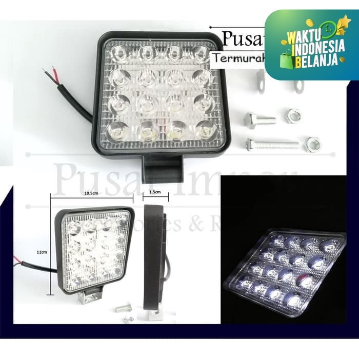 Lampu Tembak Mobil LED 48 Watt 16 Titik Sorot Kotak Tipis Besi Babet
