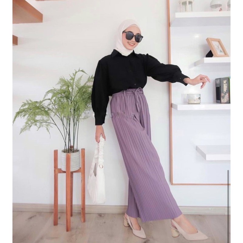 WILLY KULOT PLISKET PREMIUM PLEATED KULOT CULLOTE LILAC WHITE PUTIH TALI LEPAS