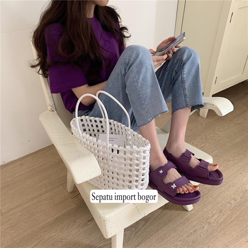 Sandal Tali Jelly LXX Butterfly Import L1978 / Sandal jelly wanita import korea / Sandal karet rumah murah terbaru / Bahan EVP super lembut Sandal bawah tebal yang dapat dipakai