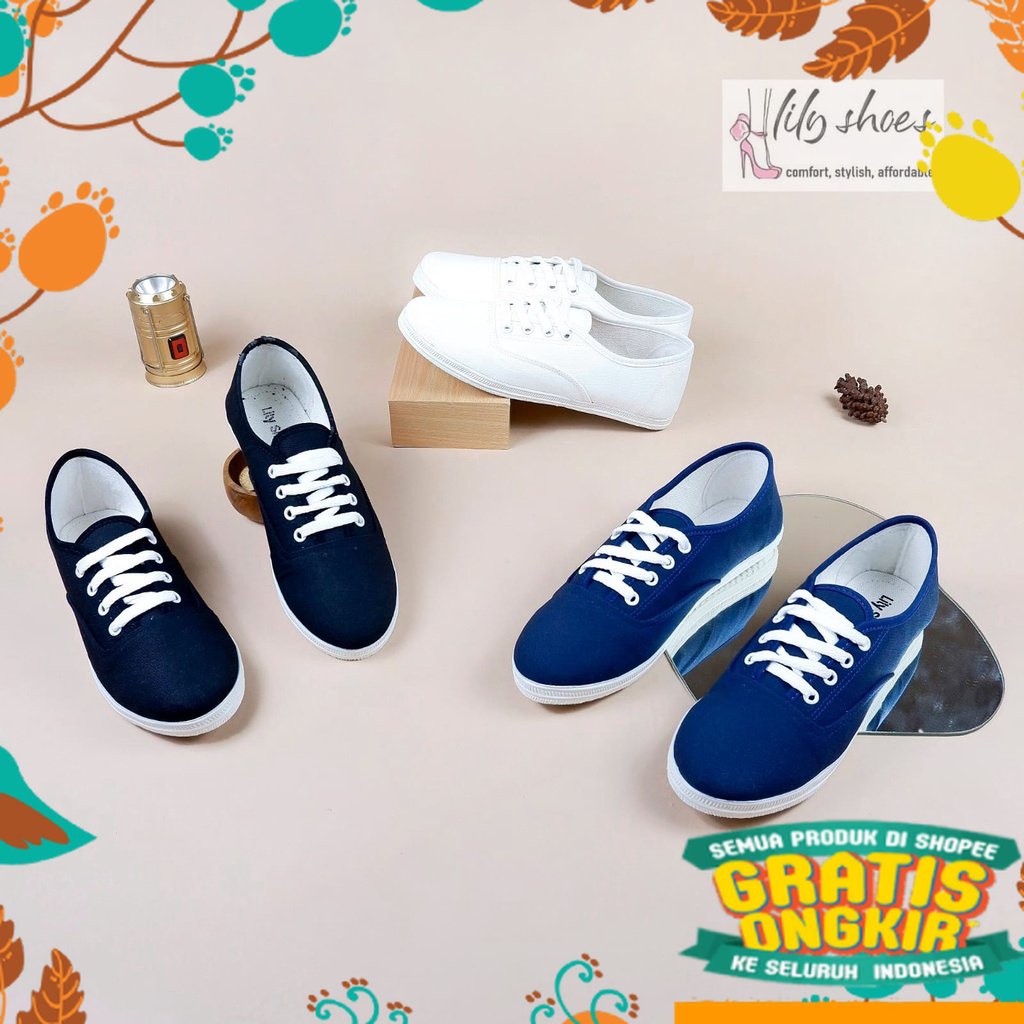 Tinggi pendek medium hitam putih polos slop  guru pdh pantofel / KENDRA  - Lily shoes sepatu sneaker